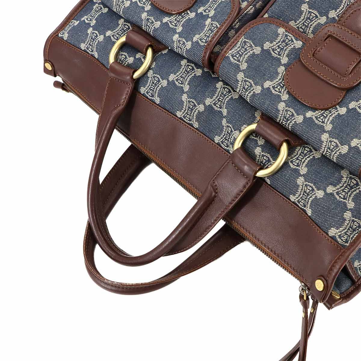 セリーヌ CELINE マカダム ハンド バッグ デニム レザー ブルー