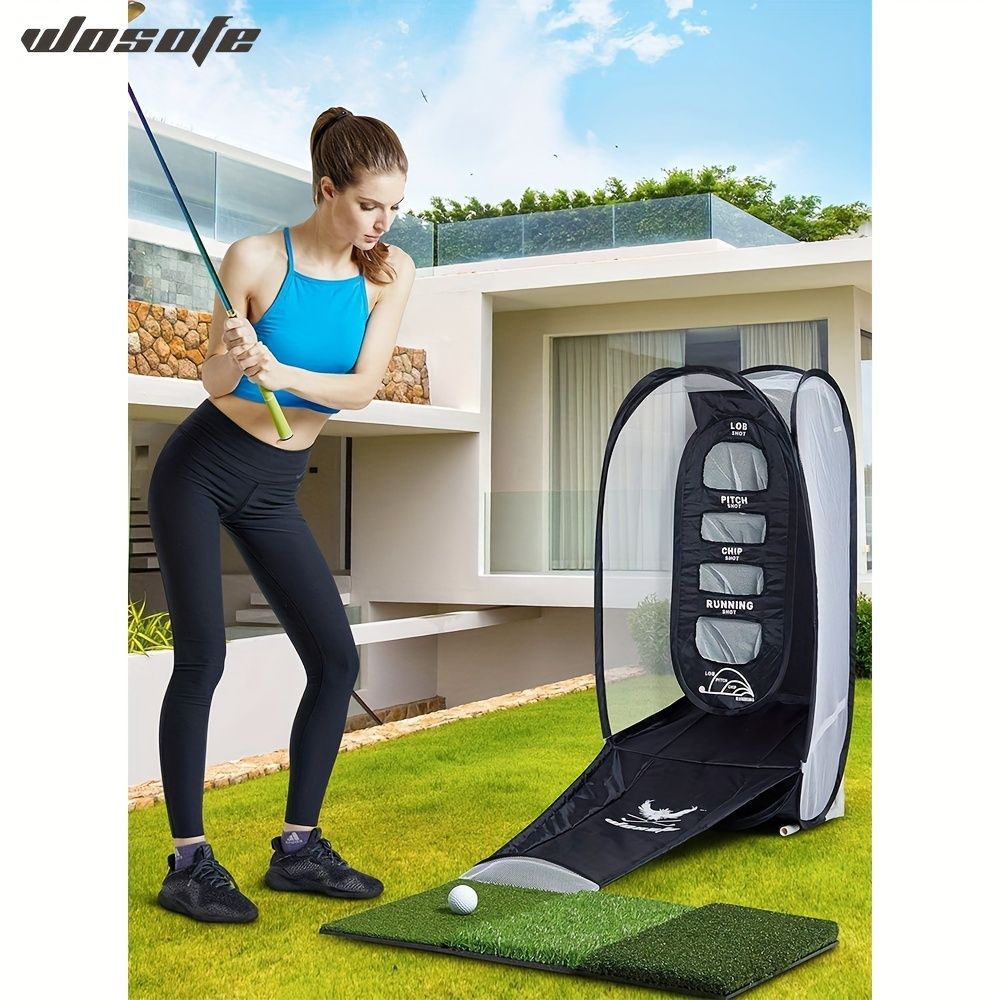 新着商品 ゴルフマット付きゴルフ練習ネットポータブル折りたたみ式軽量ゴルフスイングトレーニングアクセサリーチッピングスキルの向上屋内屋外ゴルフヒッティングトレーニング用WTe