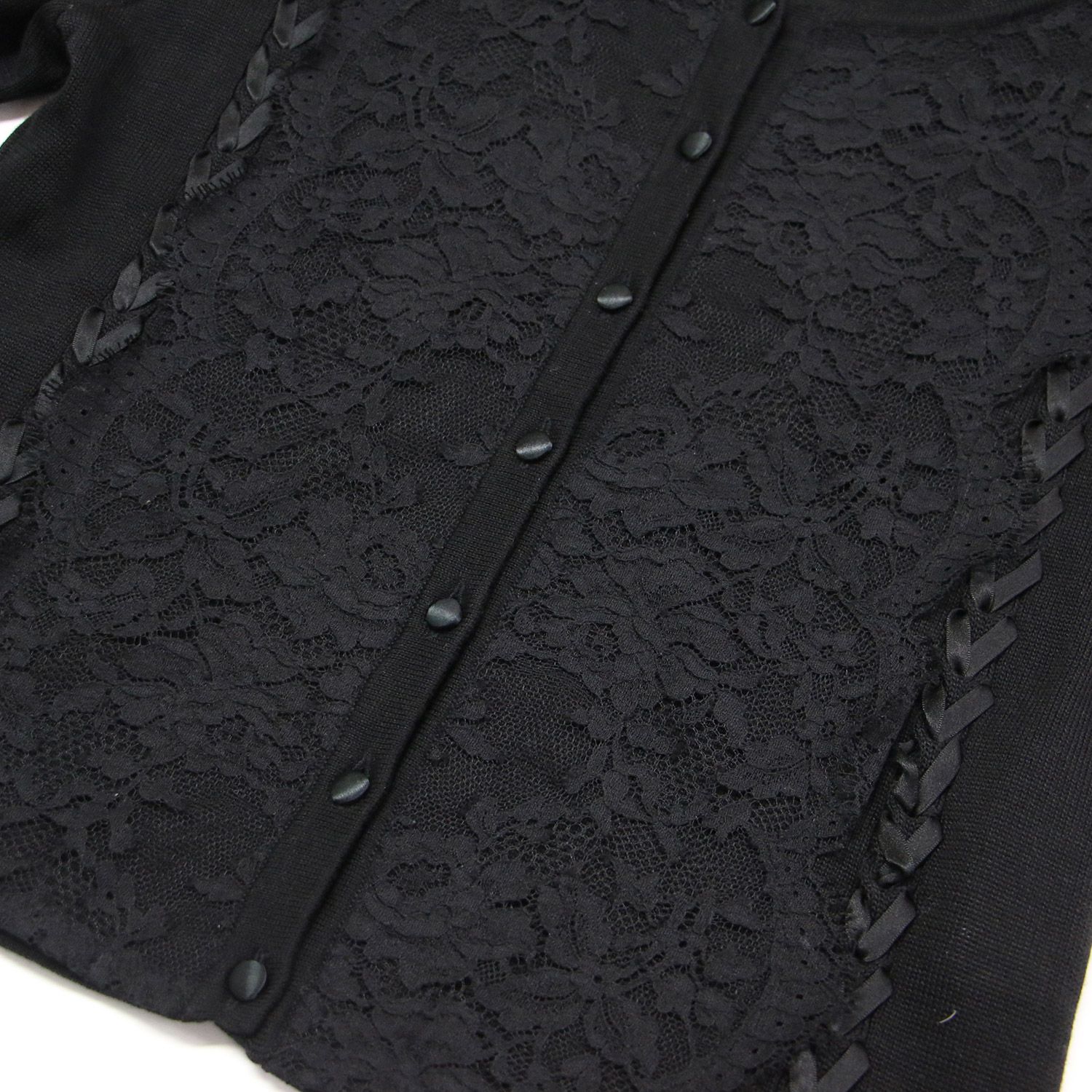 美品 Rene ルネ パール ジップアップ 半袖 カーディガン 2way 黒 Rene ルネ カーディガン ブラック 黒 サイズ:34(XS) | レース