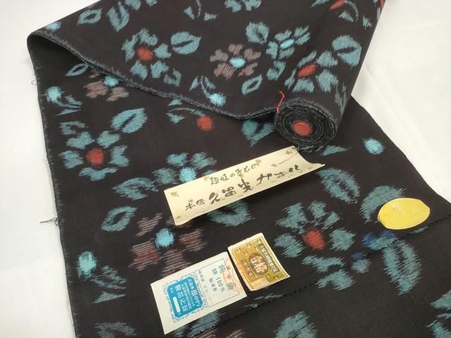 平和屋着物●本場久留米絣 反物 着尺 草花文 富松次一作 証紙付き 綿 ♥ DAAW7147zzz