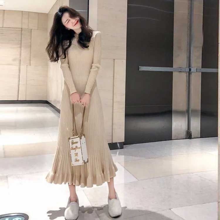 フリル裾 ロング ニットワンピース ロング丈 ロングワンピース S 30代 