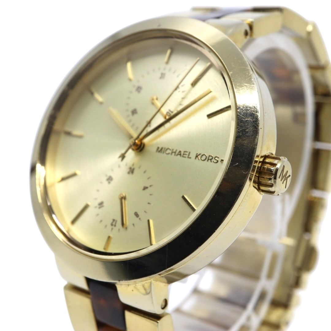 電池交換済 クリーニング済 マイケルコース MICHAEL KORS 腕時計 MK-6471 レディースウォッチ クォーツ ゴールド べっ甲柄 ステンレススチール アナログ マルチファンクション エレガント クラシック ドレスウォッチ 稼働品 G3