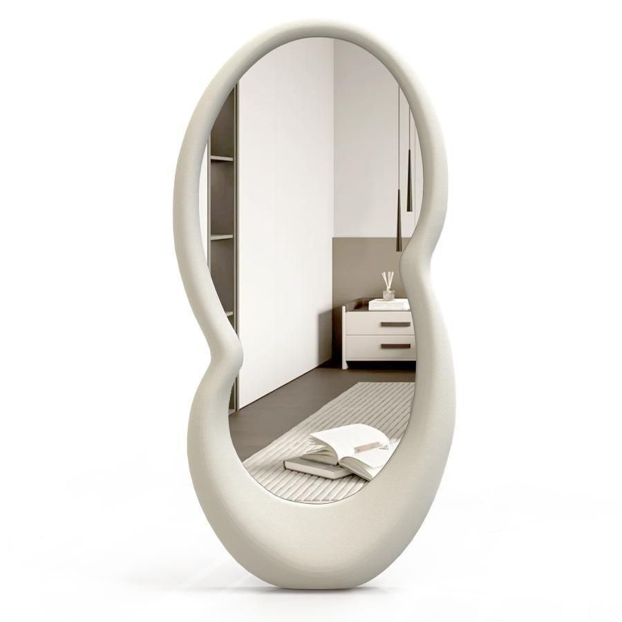 全身鏡 韓国風 レザーミラー 160x80 革製フレーム ブラック 2212