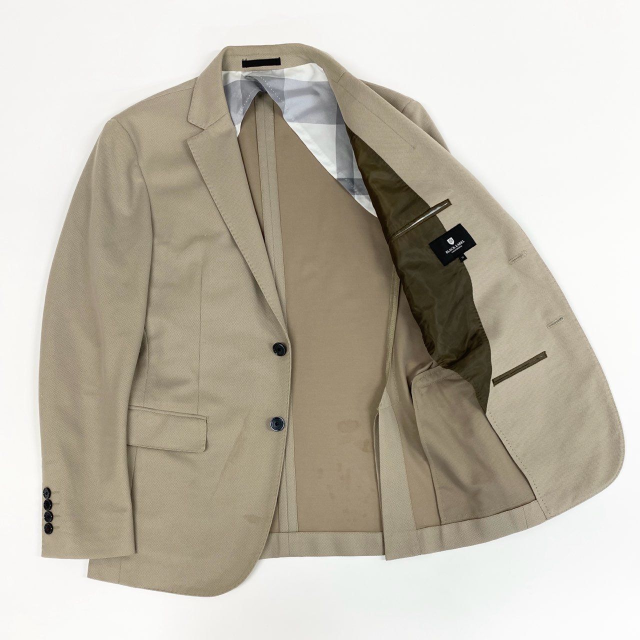 79j9 BLACK LABEL CRESTBRIDGE ブラックレーベル クレストブリッジ スーツセットアップ 2B シングルスーツ 背抜き テーラードジャケット スラックス 51D04-703-42 Mサイズ ベージュ メンズo07t