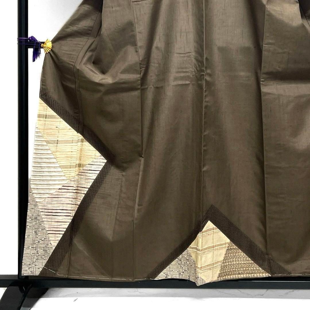未着用 付け下げ 袋帯セット 紬 切り嵌 スワトウ刺繍 ムガ 着物