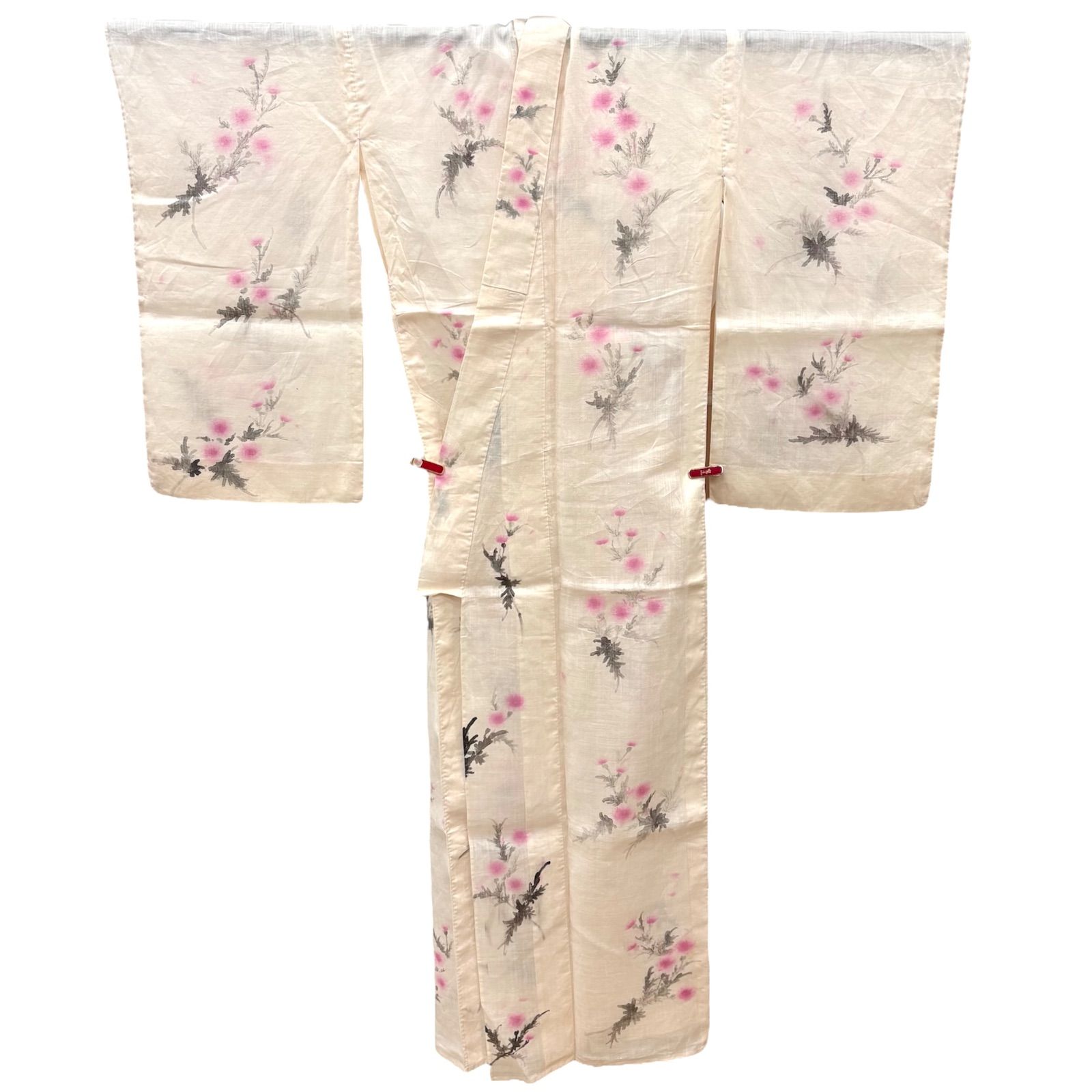 アンティーク着物 夏着物 麻 亜麻色 薊あざみ 大正ロマン - メルカリ