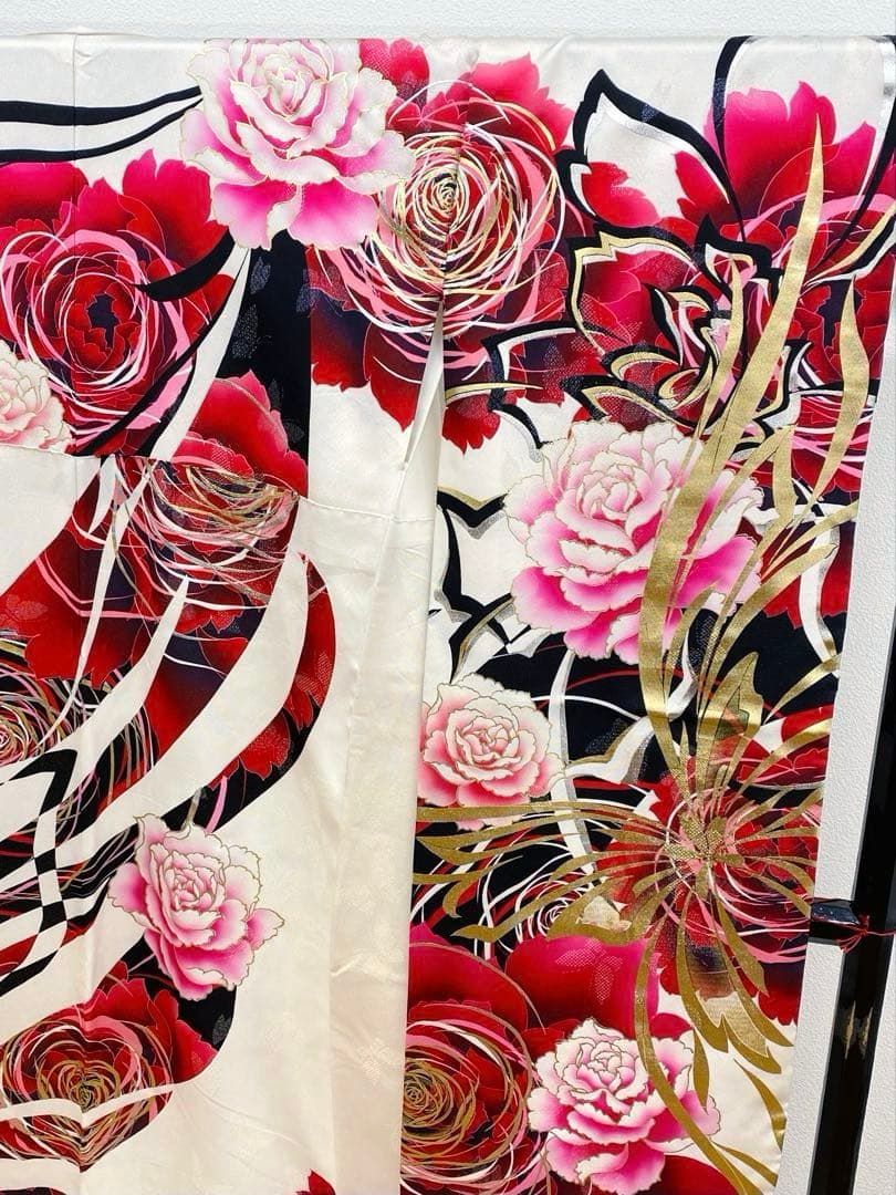 振袖 豪華 ラメ通し 綾通し 刺繍 ストーン グリッター箔 薔薇 身丈173cm