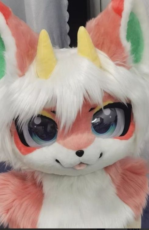 マスク 着ぐるみヘッド キツネ ピンク 全頭ヘッド ケモノ ファースーツ