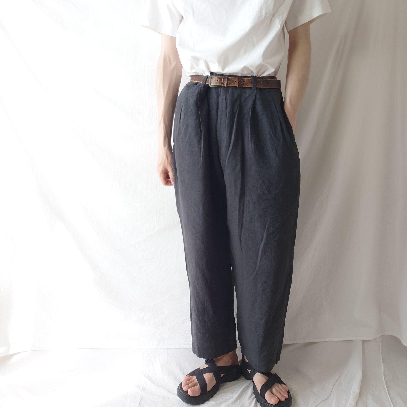 90 s louis raphael 古着 ツータック リネンパンツ ブラック