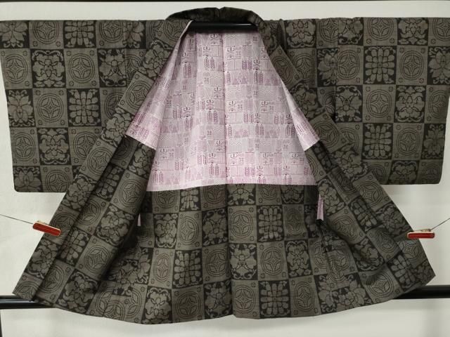 平和屋着物○本場大島紬 アンティーク大島 格子花文 正絹 逸品  