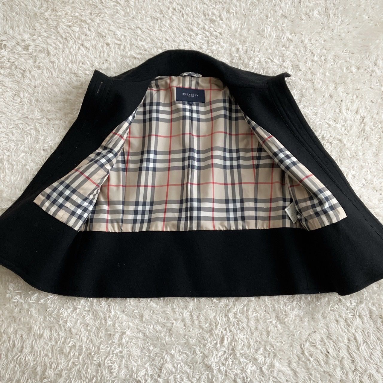 バーバリーロンドン ショートコート ノバチェック アンゴラ混 黒 40 BURBERRYLONDON バーバリー ショートコート アンゴラ ノバチェック