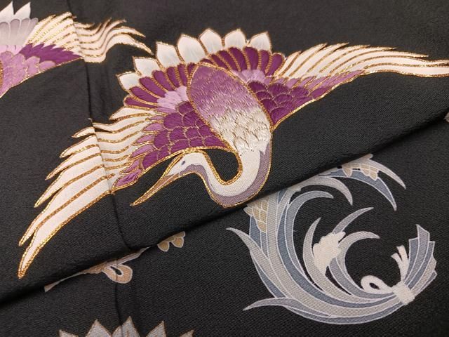平和屋着物○京の名門 じゅらく謹製 帝王紫 黒留袖 群鶴稲