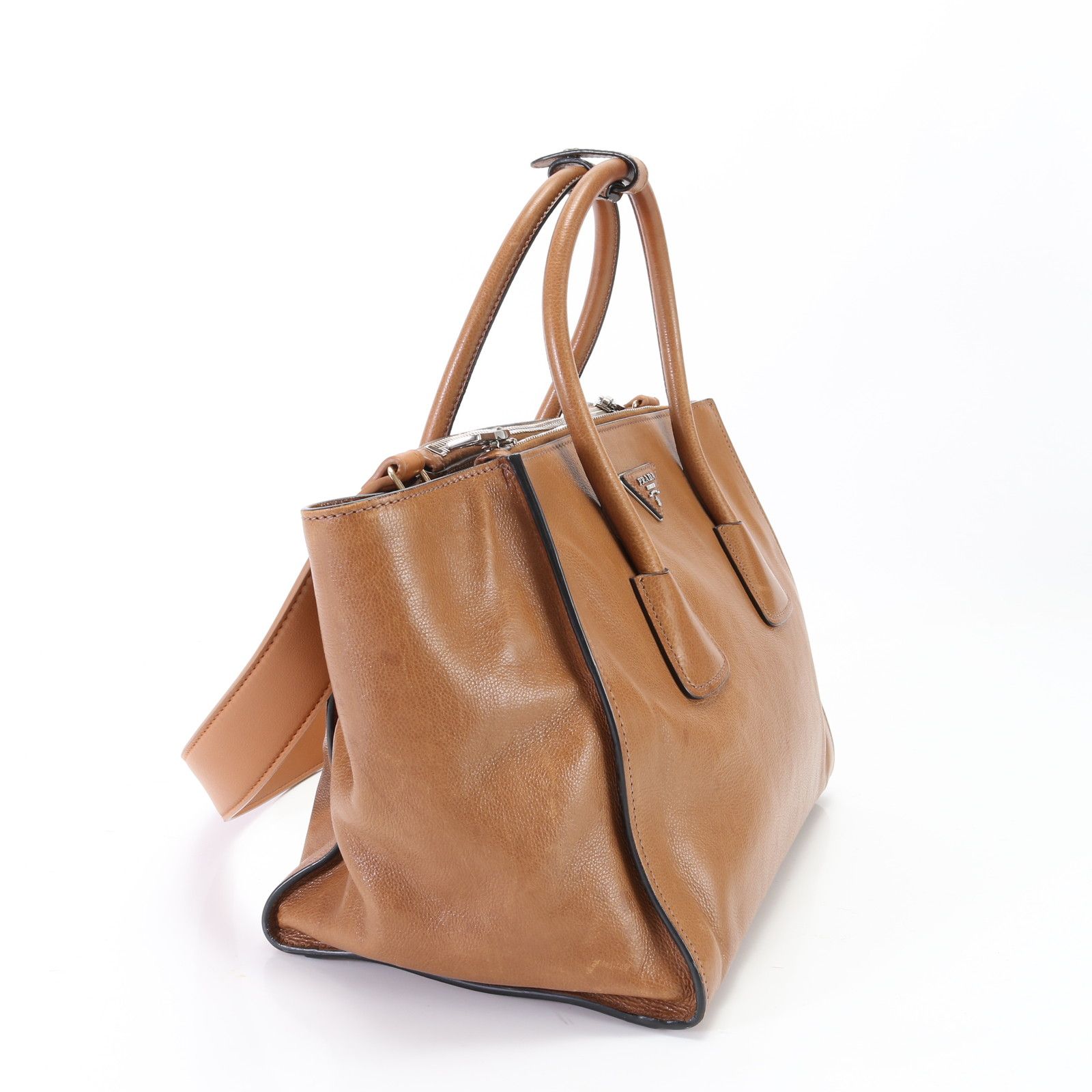 美品 プラダ 三角ロゴ レザー 2WAY ショルダーバッグ トート 