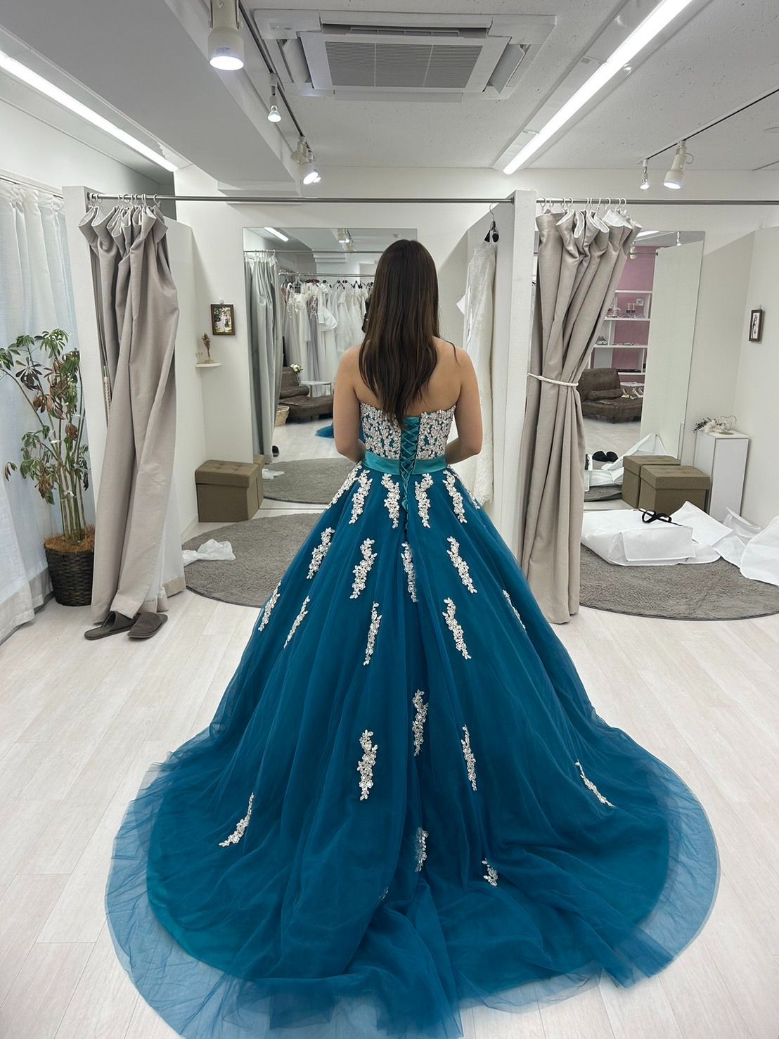 カラードレス 9号パニエ付き セミオーダー】 オフショル パープル