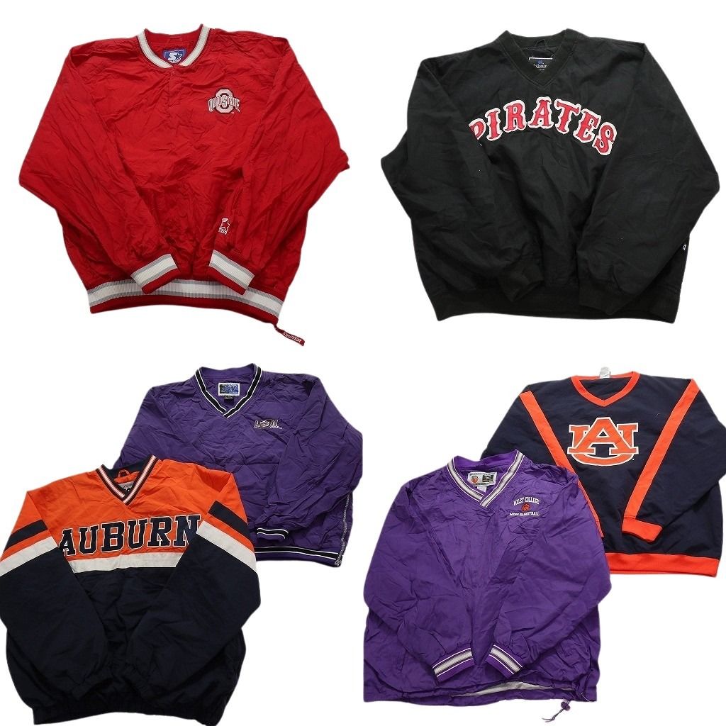 古着卸 まとめ売り カレッジ風 プルオーバー ジャケット 6枚セット (メンズ XL ) チームロゴ プロチーム MLB パイレーツ 中古 古着 MX7730