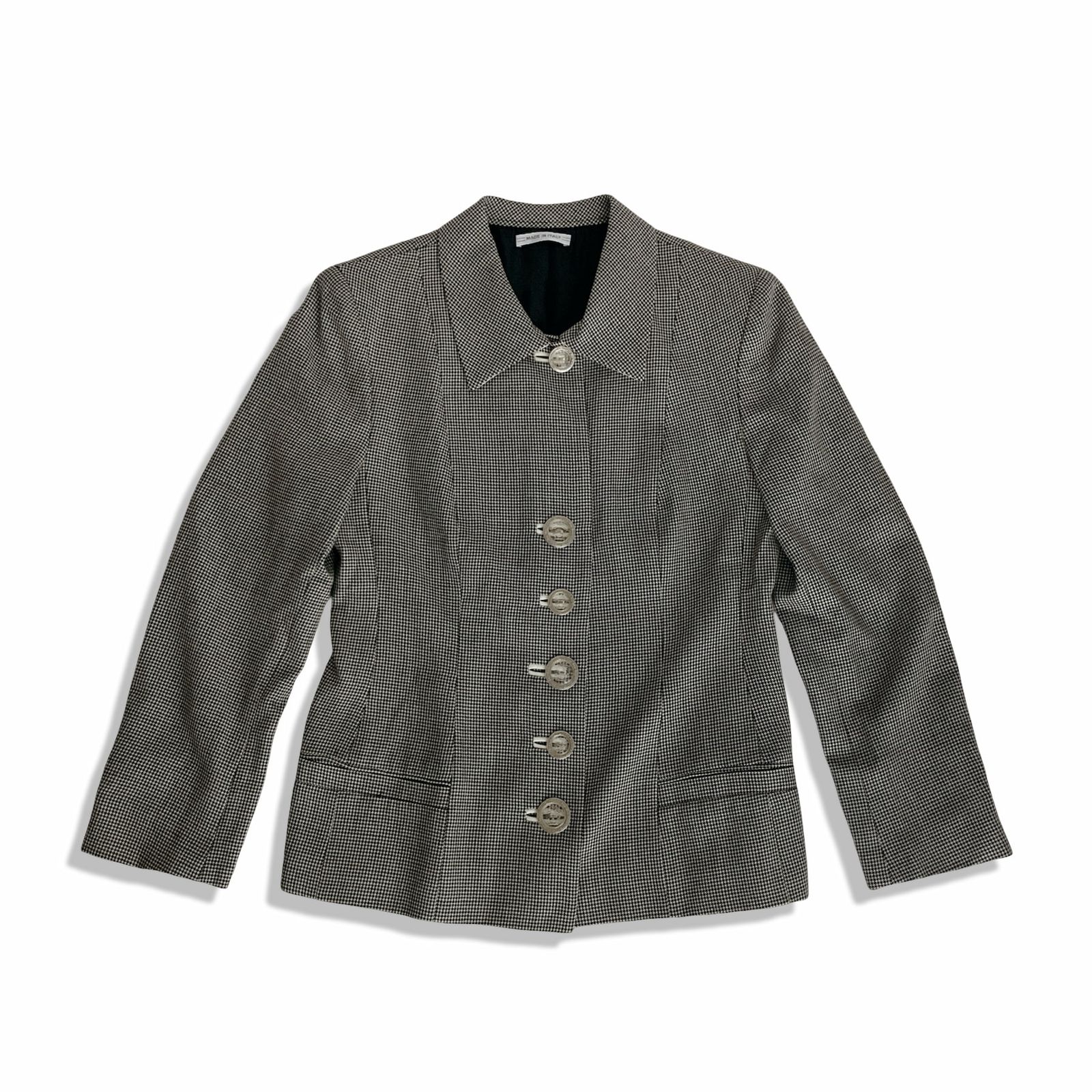 VERSACE GV VERSATILE ヴェルサーチ ジーブイ ヴァーサタイル 千鳥格子柄 セットアップ スカート スーツ ブラック ホワイト コットン size 44|L レディース