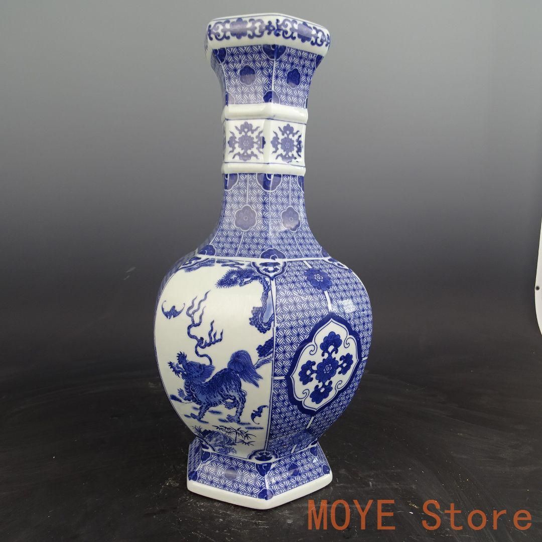 中国　　工芸品 大清乾隆青花麒麟紋八方瓶 景徳鎮 陶磁器 装飾品 現代工芸