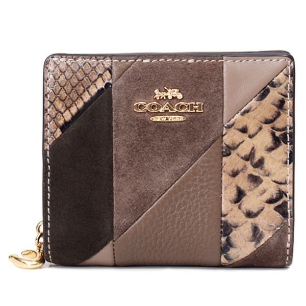 コーチ 財布 COACH レザー スエード パイソン スネーク パッチワーク 