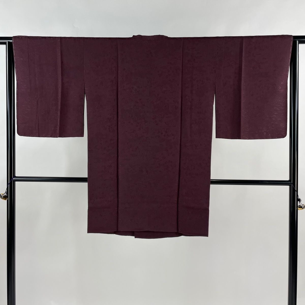 道行 身丈88cm 裄丈64cm M 和装コート 角衿 地紋 濃紫 正絹 名品
