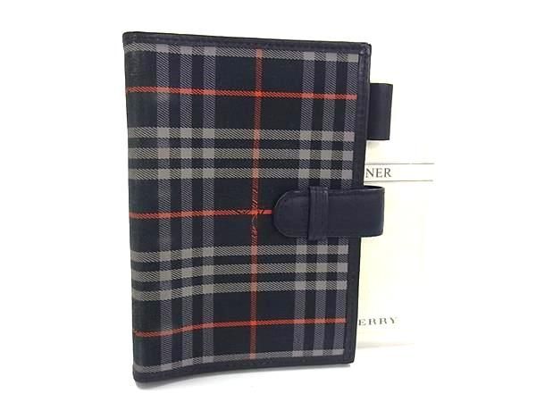BURBERRY バーバリー キャンバス×レザー チェック柄 6穴式 手帳