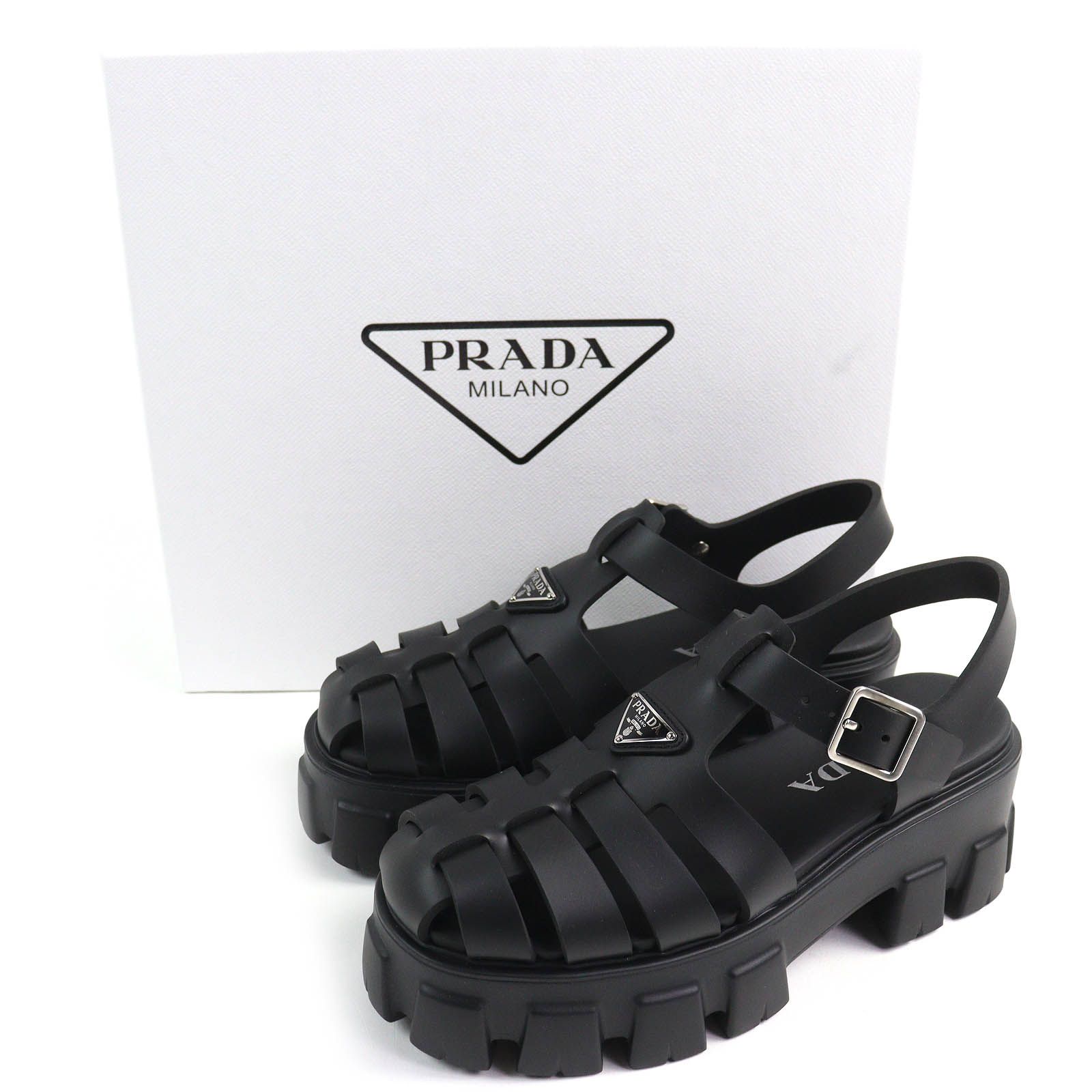 【PRADA】1X853M 三角ロゴ モノリスサンダル 未使用品△PRADA プラダ 1X853M モノリス トライアングルロゴ