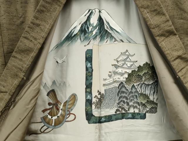 平和屋着物○男性 紬 アンサンブル 霞文 キングサイズ 正絹 逸品 未