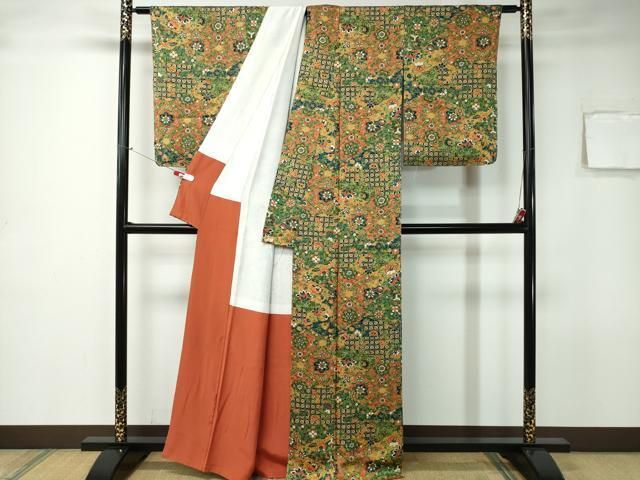 平和屋着物▽お召　単衣　花唐草文　正絹　逸品　AAAW1622fy 平和屋着物▽お召 単衣 花唐草文 正絹 逸品 AAAW1622fy