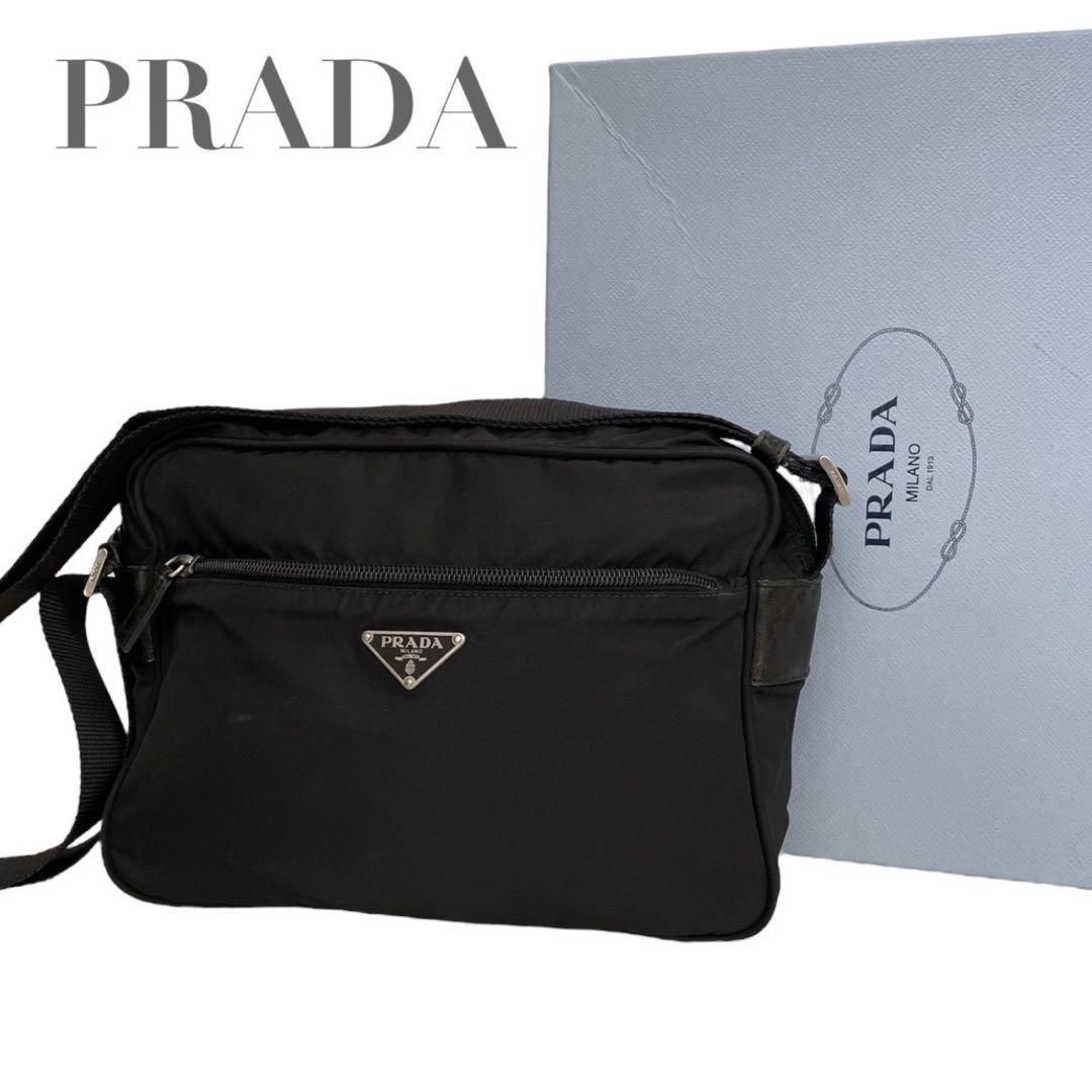 極美品　プラダ　三角ロゴ　ナイロン　黒　カメラバッグ　ショルダーバッグ 4852 価格交渉/質問大歓迎♪】極美品 プラダ 三角ロゴ ナイロン 黒 カメラ