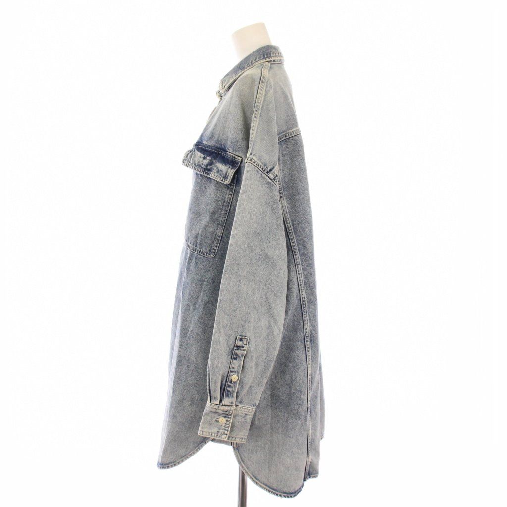 ウィムガゼット Whim Gazette オーバーサイズケミカルデニムシャツ ブラウス 長袖 レギュラーカラー 無地 F 水色 ライトブルー WGZ1082209A0010 |BB