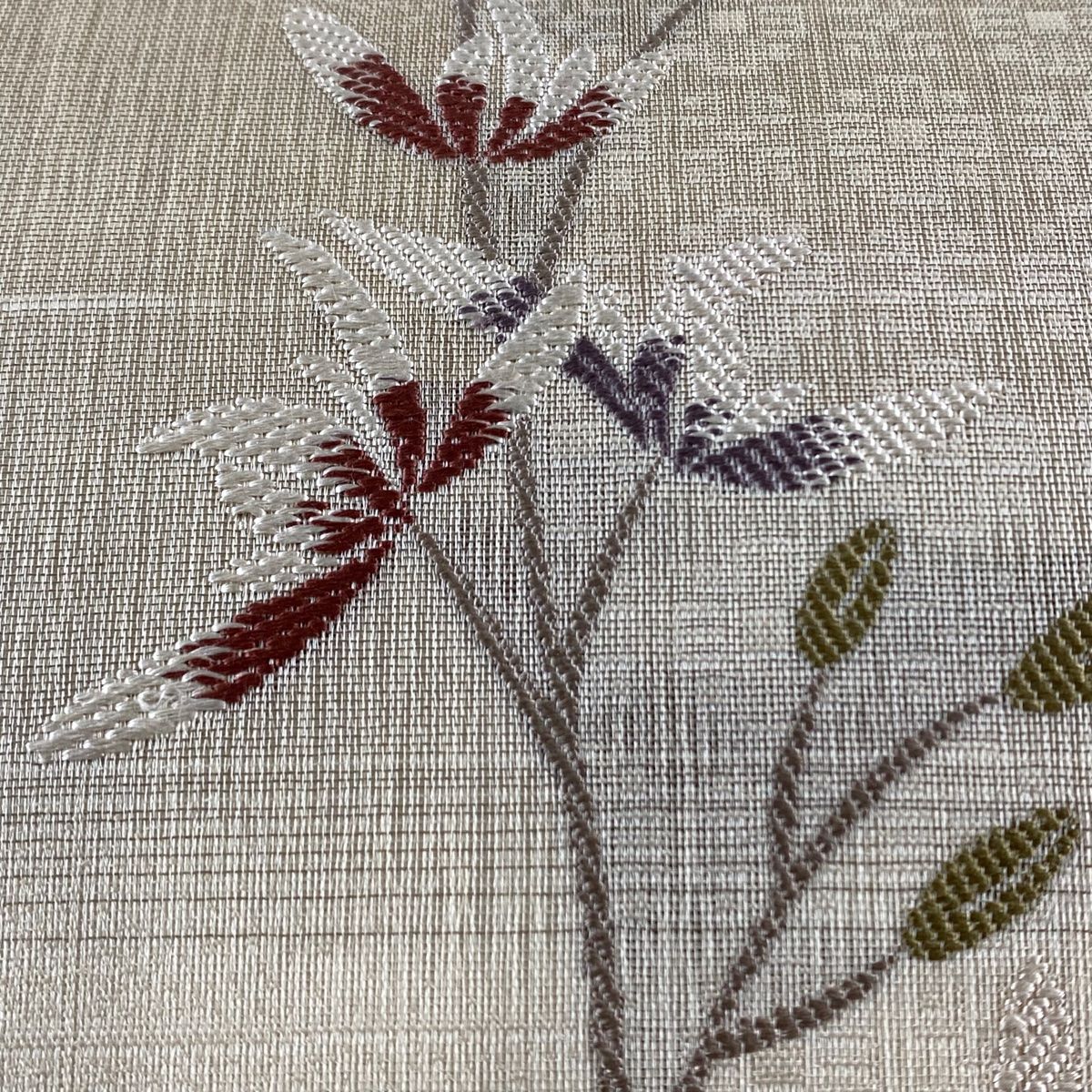 2024 袋帯 美品 名品 鈴乃屋 草花 雪輪 ベージュ 全通 正絹 【】 美品