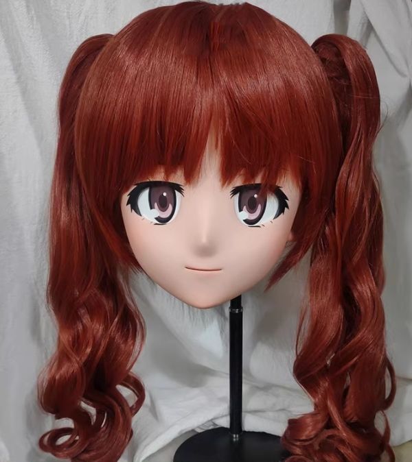 ハーフマスク 眼球付き カツラ付き NO.1 樹脂製 ヘッドロリータ人形 コスプレマスク 変身 仮装 着ぐるみ 二次元美少女