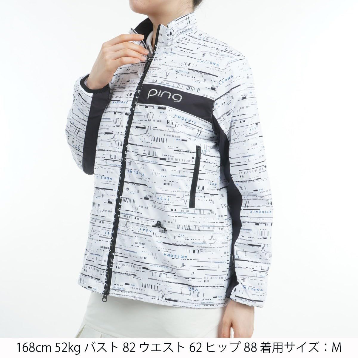 ピン アパレル レディース 撥水 フルジップブルゾン 総柄プリント ストレッチ | ゴルフ アウター | 622-4220802 030_ホワイト M