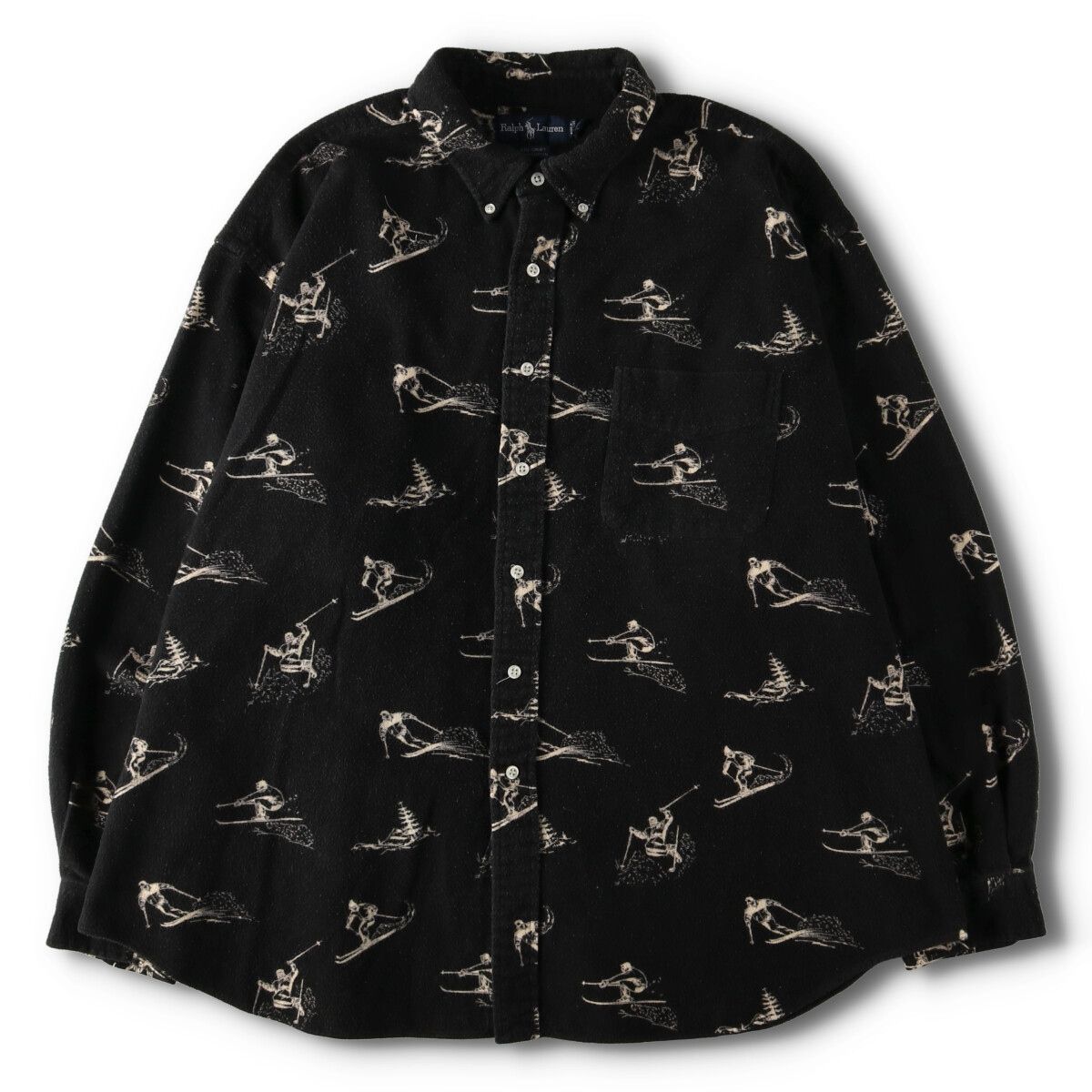 古着 90年代 ラルフローレン Ralph Lauren BIG SHIRT 総柄 スキー柄 長袖 ボタンダウン シャモアクロスシャツ メンズXXL/evb005116