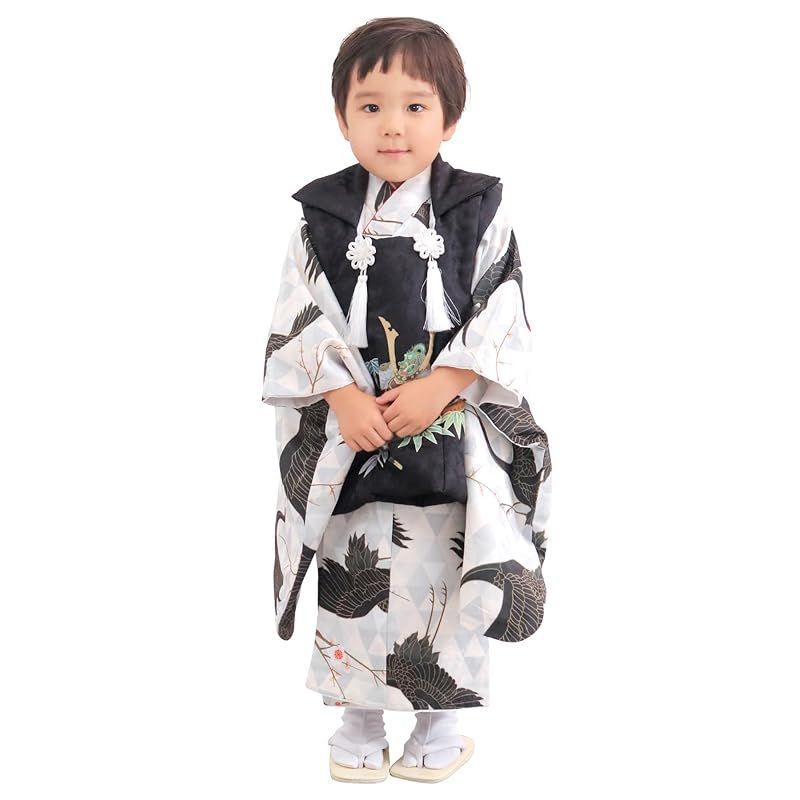 KYOETSU キョウエツ 七五三 3歳 着物 男の子 被布 フルセット しちごさん 14.黒鶴の憧憬 90-100cm 0