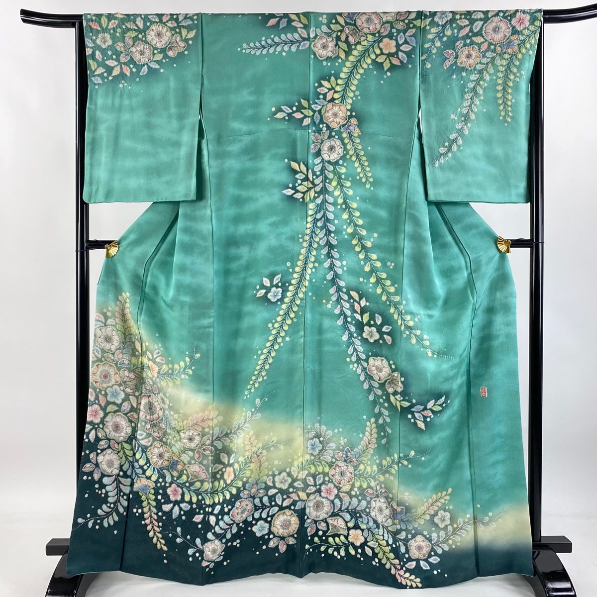 激安大特価，SALE 訪問着 美品 名品 辻が花 銀通し 金彩 灰緑 袷