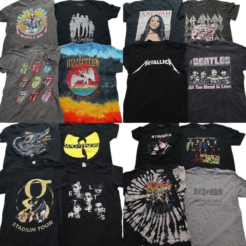 古着卸 まとめ売り 音楽・バンド 半袖Tシャツ 16枚セット (メンズ S /M ) レッドツェッペリン ローリングストーンズ KISS 中古 古着 MX9973