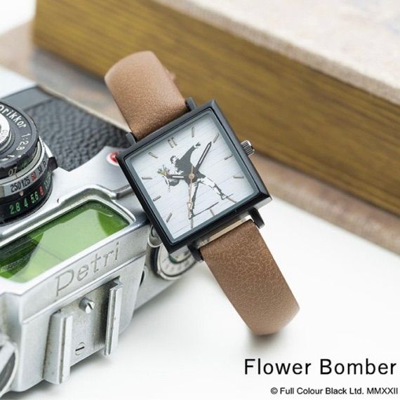 BRANDALISED 腕時計 BRANDALISED バンクシー ブランド 見やすい スクエア かわいい おしゃれ 男女兼用 全年齢 日本製ムーブメント flower bomber Banksy