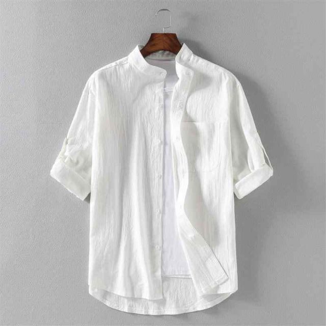  種類9：M/A：ホワイト  メンズ ファッション 服 男性用 オシャレ シンプル 大人 かっこいい 大きいサイズ ストリート 紳士服 サマー リネンシャツ 半袖 リネン トップス レトロ カジュアル コ 長袖シャツ