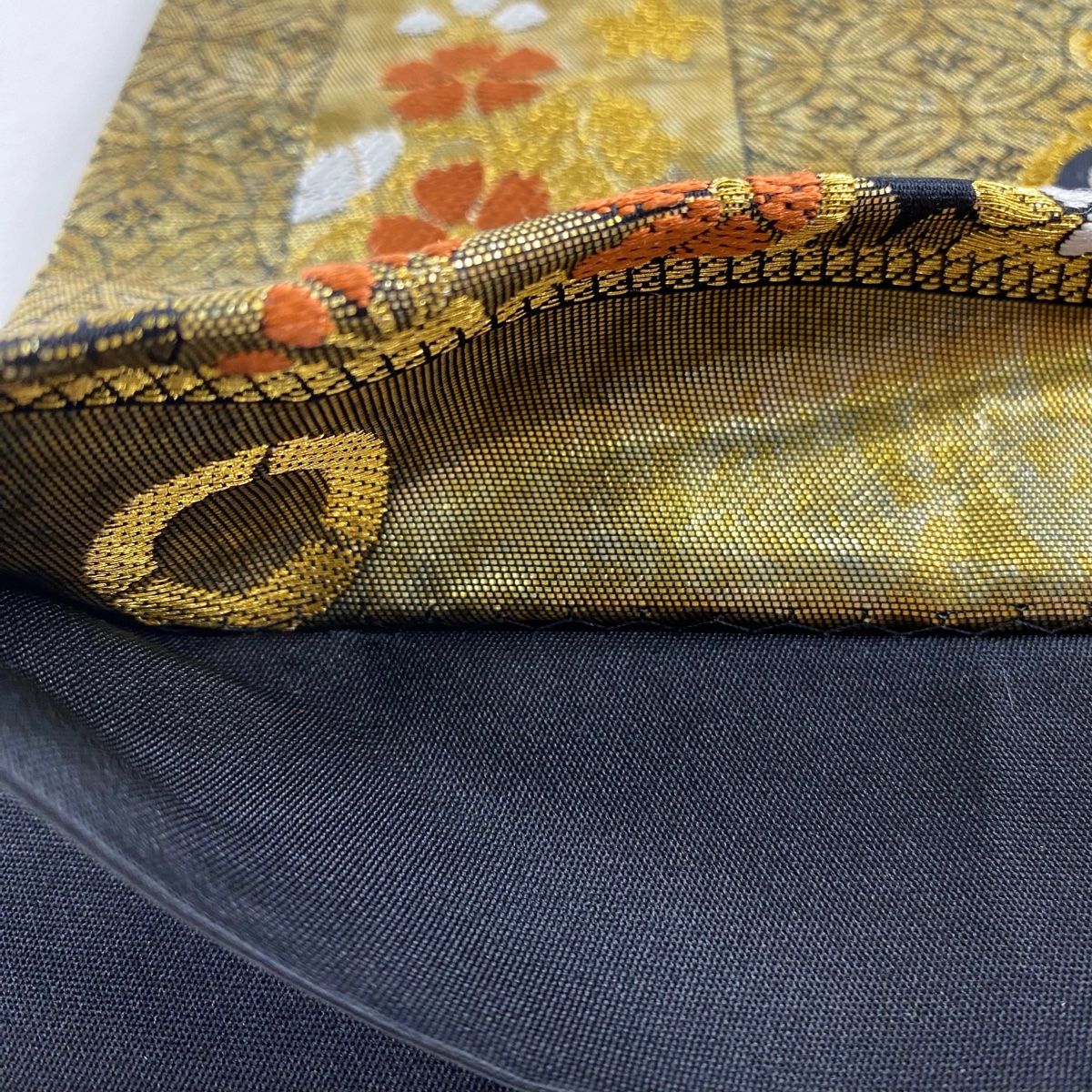 袋帯 美品 秀品 九百織 華文 花鳥 金糸 唐織 金色 六通 正絹
