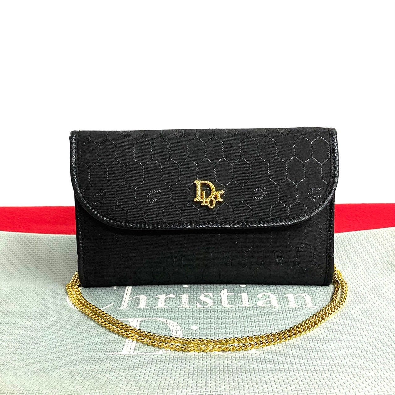 未使用保管品 Christian Dior ディオール ハニカム柄 ナイロン レザー チェーン ミニ ショルダーバッグ ポシェット ブラック  c97-2 - メルカリ