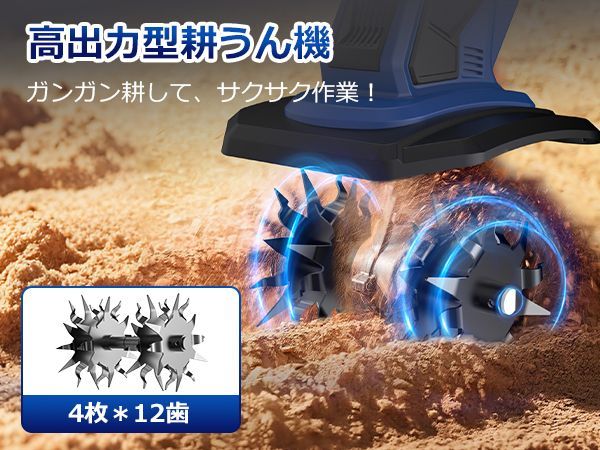 2025新型 NANWEI コードレス耕運機 充電式耕うん機 マキタ18Vバッテリー対応 電動ミニ耕運機 耕幅200mm 耕深230mm 折りたたみ式 収納便利 組み立て簡単 家庭菜園 水田畑 本体のみ HRDEVELOPMENT_JP