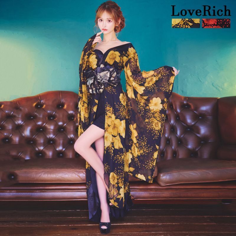 LoveRich ラブリッチ ライン 2 花柄 セクシー 美胸 レーススカート オフショル ミニスカート ロング丈 花魁 着物 ドレス コスプレ 1280
