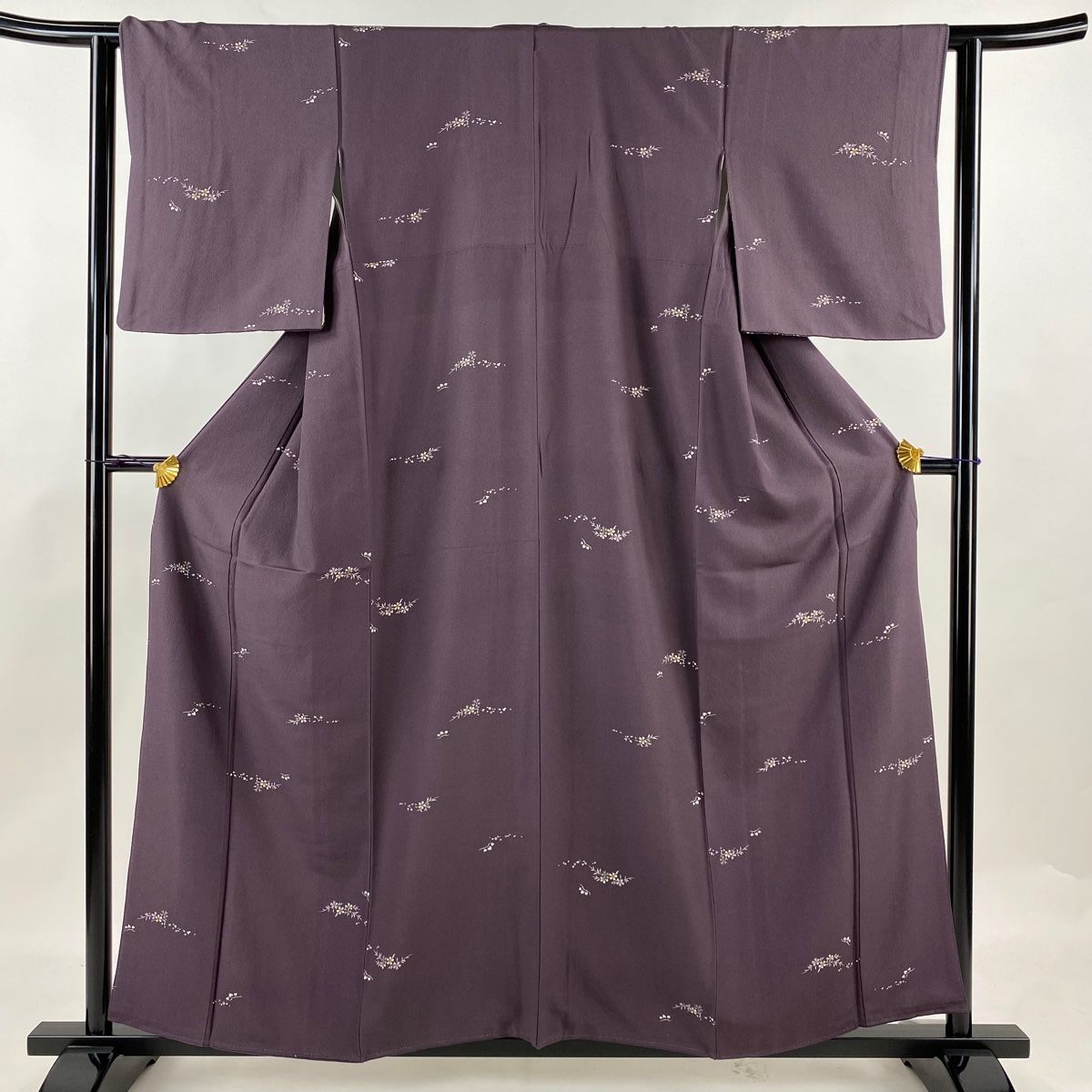 小紋 身丈158cm 裄丈62cm S 袷 桜 幾何学 縮緬 濃紫 正絹 名品