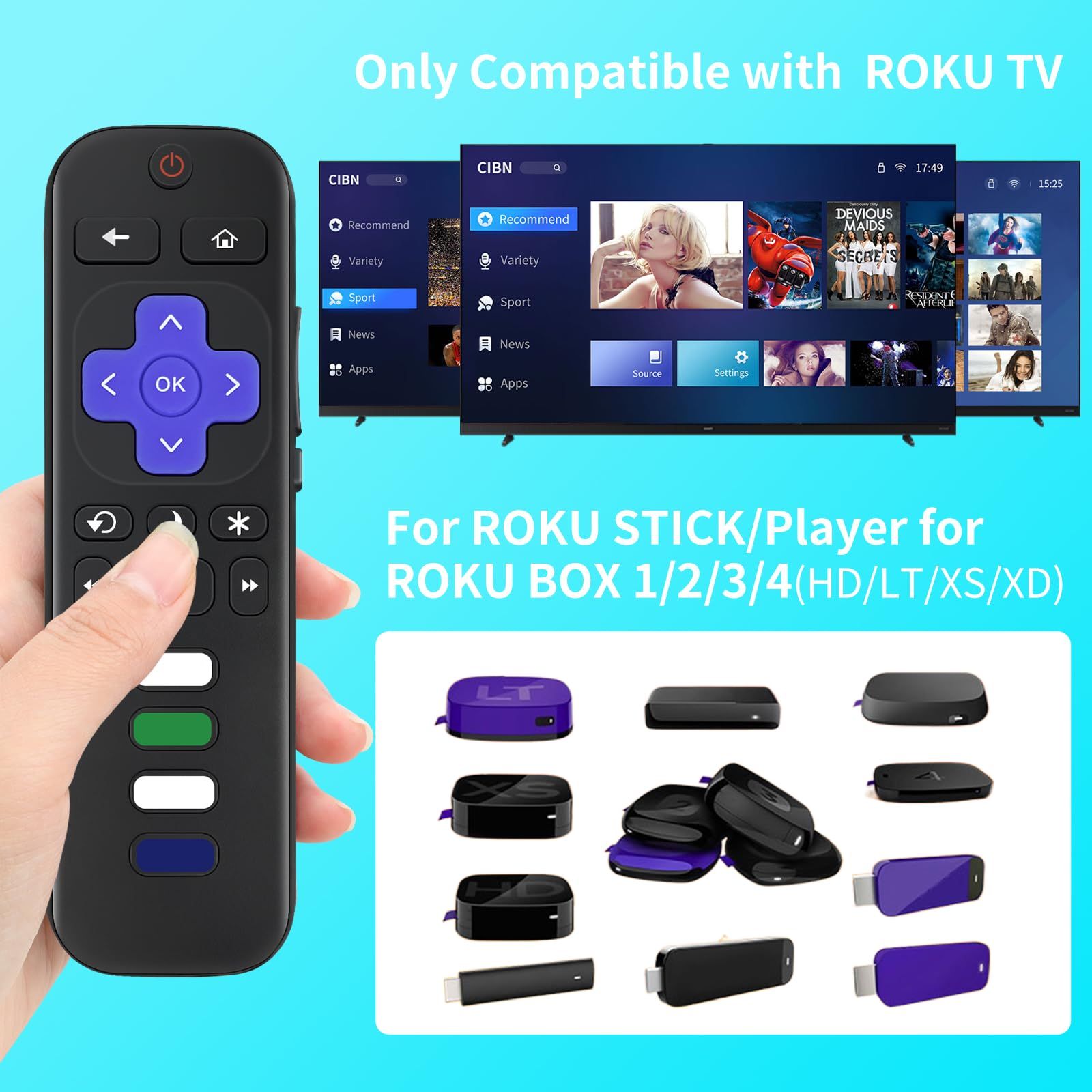 2個パック) 交換用リモコン Roku TV専用 TCL Roku/Hisense Roku/Onn