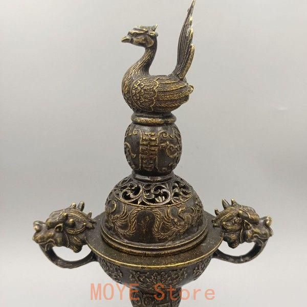 銅器 高脚双龍飛鳳薫香炉 客間茶室書斎華貴 大方得体薫香炉