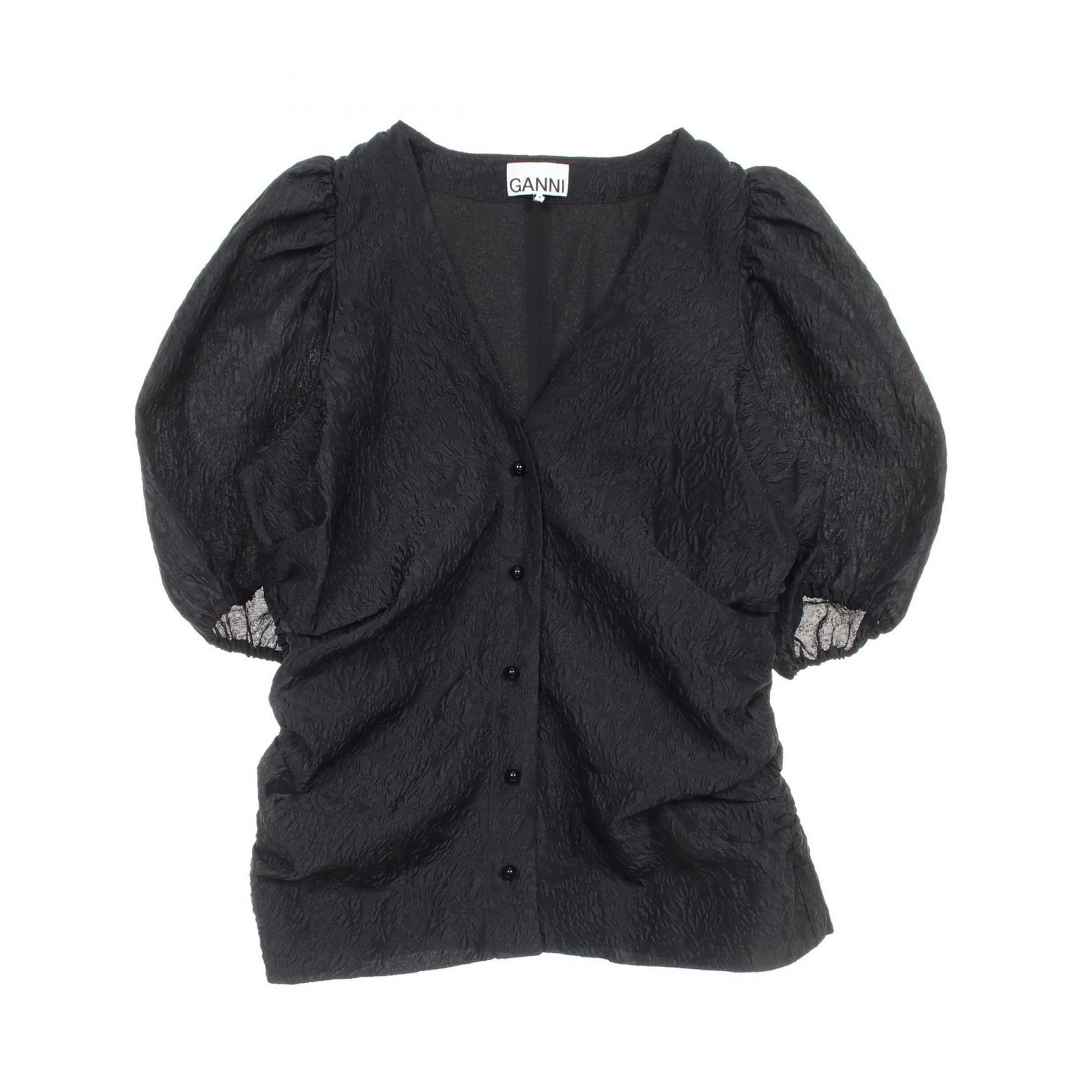 ganni ジャガードブラウス ガニー Ganni ブラウス ジャガード オーガンザ ブラック その他