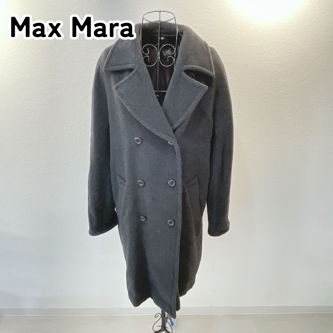 PRISMALEI プリズマレイ Max Mara マックスマーラ イタリア製 40 L相当ブラック ロングコート Pコート ダブルボタン  バージンウール カシミヤ - メルカリ