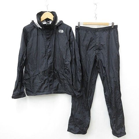 ザノースフェイス THE NORTH FACE レインウエア レインスーツ 上下セット ジャケット パンツ ジップアップ フード ナイロン 黒 ブラック L