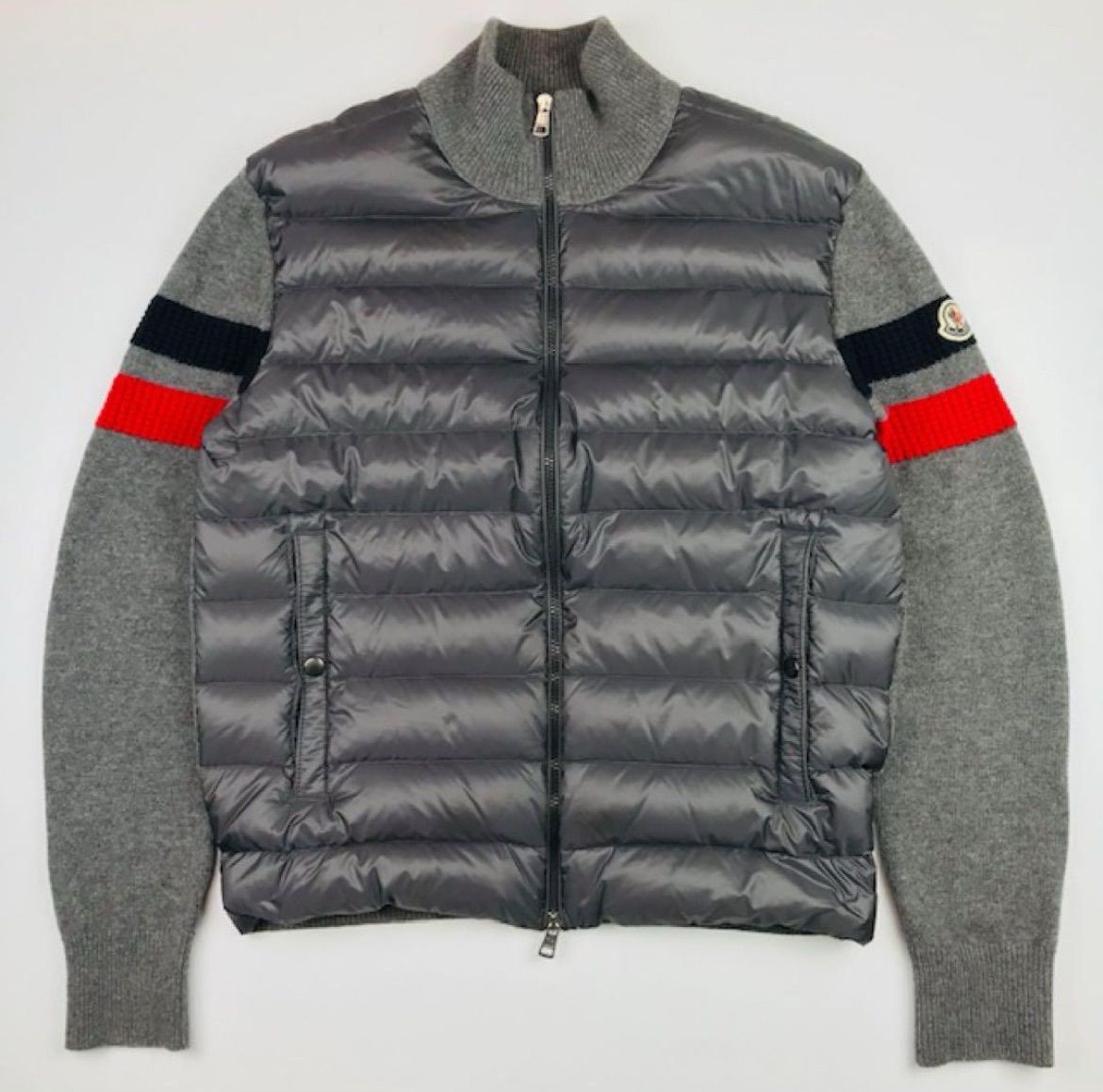 美品□2020年製 MONCLER/モンクレール CARDIGAN TRICOT ロゴワッペン WZIP ニットブルゾン/ダウンジャケット カーキ XL 国内正規品 メンズ 良品☆MONCLER・モンクレール CARDIGAN TRICOT メンズ ブランド