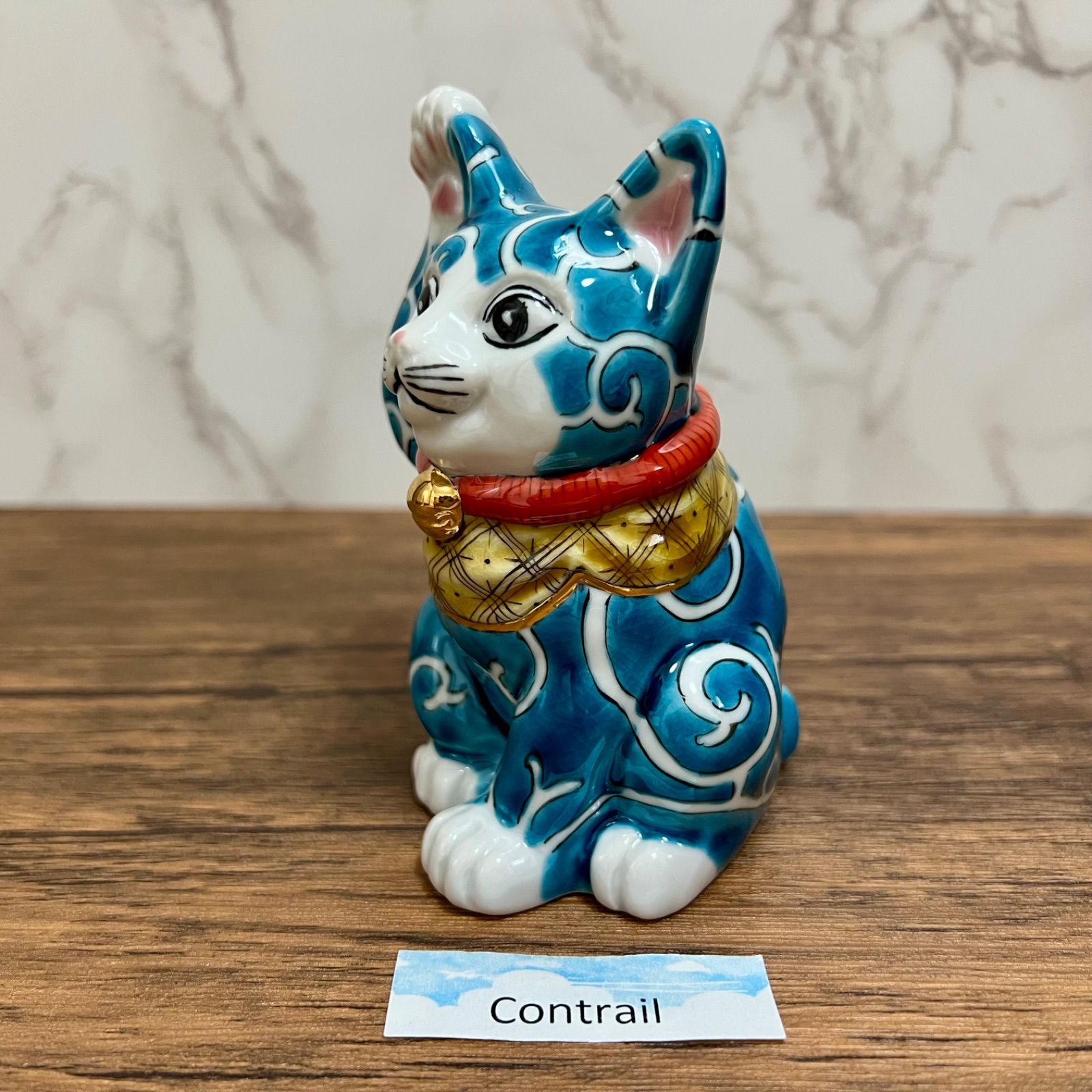 九谷焼】4号 招き猫 色絵唐草 佐藤剛志 右手 金運 縁起物 置物 Maneki